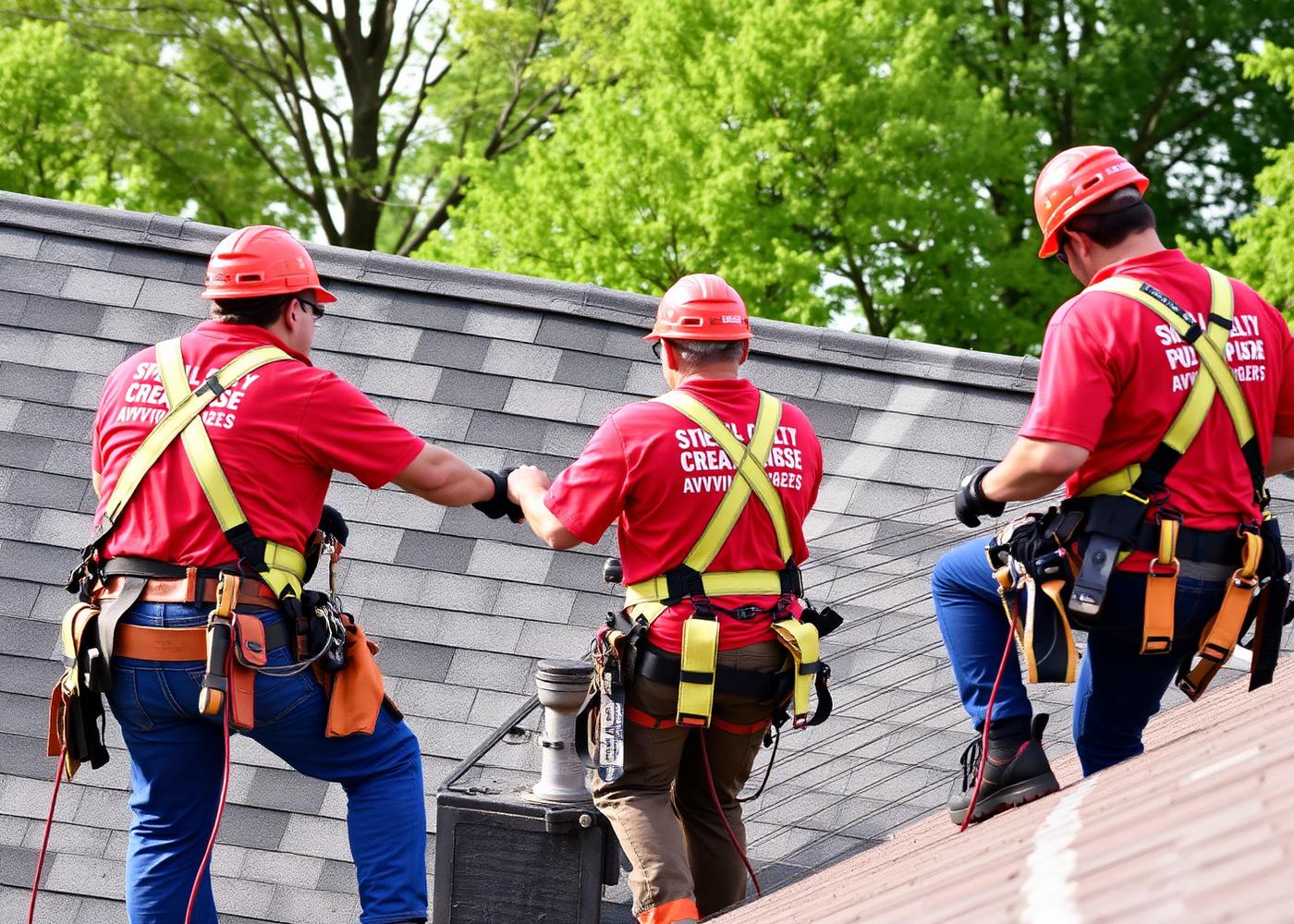 Roofing crew installing shingles on a home in the Miami Valley